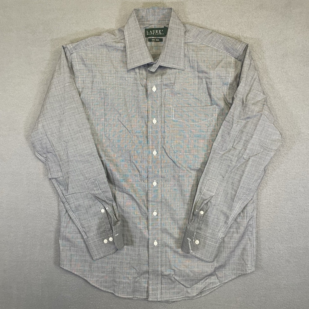 Lauren Ralph Lauren Dress Shirt Mens 15.5 34/35 Gray Plaid Non-Iron Long Sleeve